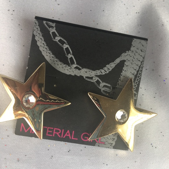 Material Girl Goldtone Large Star Crystal Earrings - Picture 2 of 4